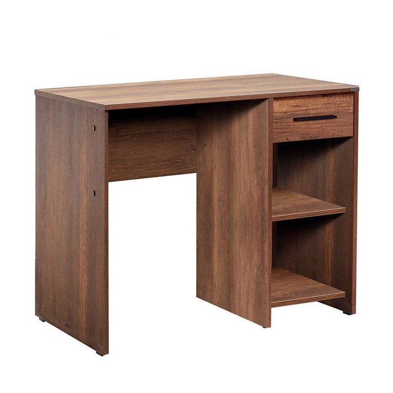 Matt White Study Desk with Drawer & Shelves, Brown