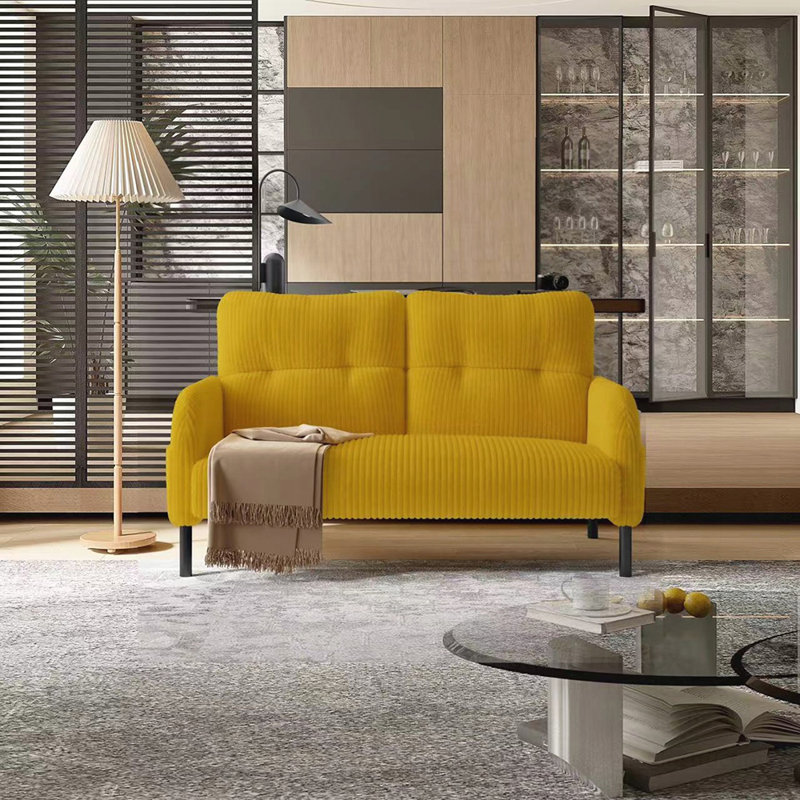 Upholstered Corduroy 2-Seater Loveseat Sofa, Yellow