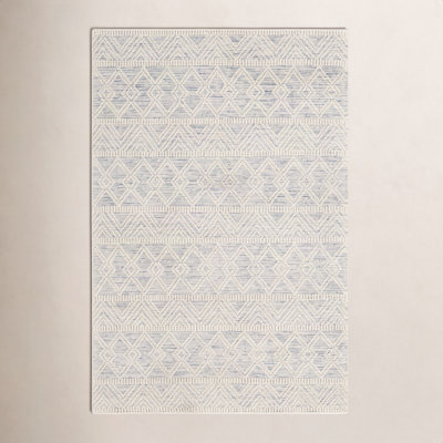 Tribeca Blue Cream Flatweave Geometric Wool Rug