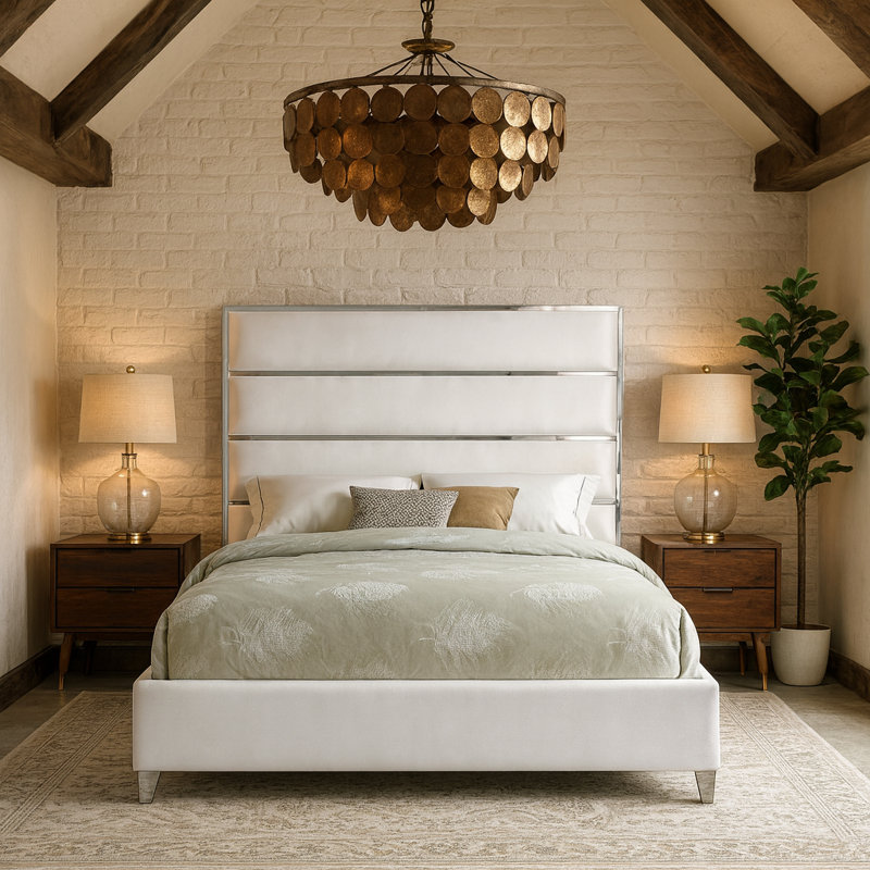 Dietz Upholstered Platform Bed, Queen, White Velvet