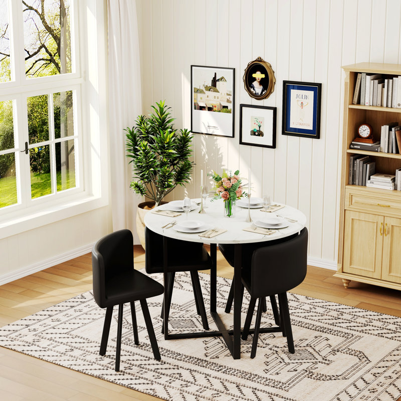 Ensemble de table de salle à manger 5 pièces, table de cuisine moderne et chaise pour petits espaces, appartement, Noir