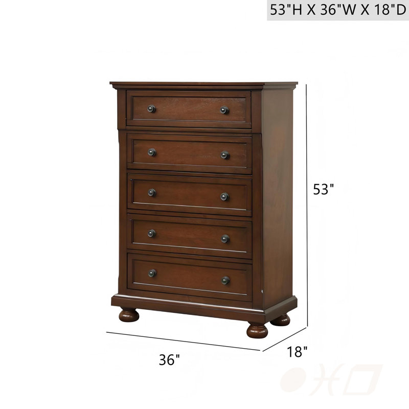 Commode en bois au fini cerisier foncé avec tiroir supérieur doublé de feutre et glissières à pleine extension, parfaite pour les solutions de rangement élégantes.