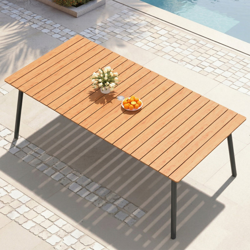 Patio Dining Table With Umbrella Hole and Aluminum Frame, Brown, 29.13" H x 94.5" L x 42.12" W