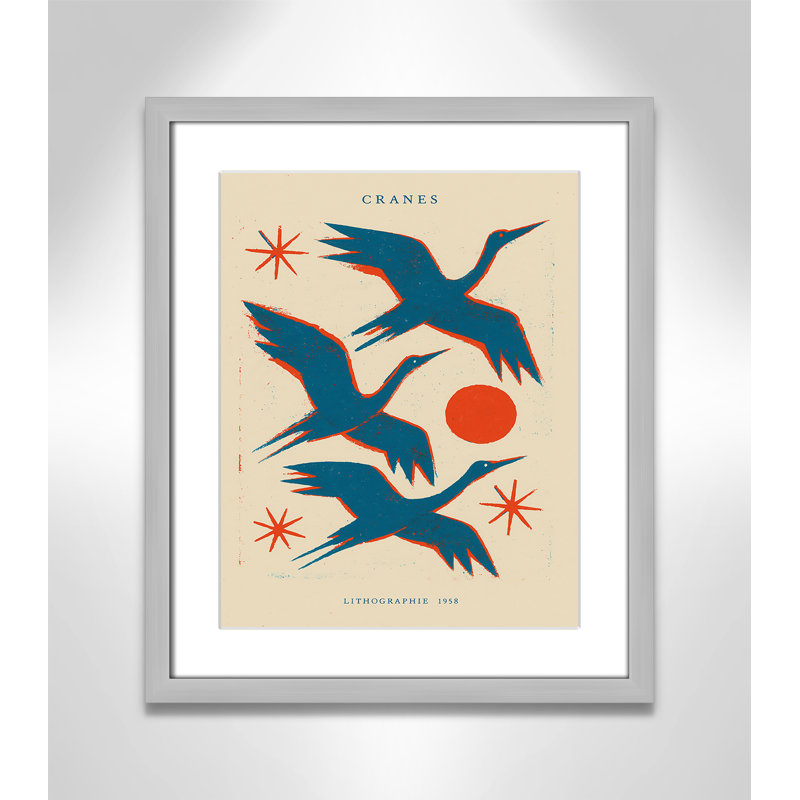 «Cranes» par Treechild, 16'' W x 19'' H, Matted Print, Matte Silver