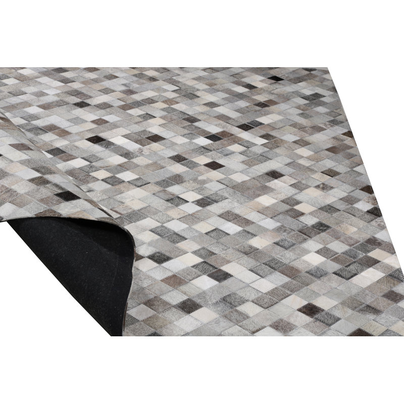 Leather Patchwork Cowhide Gray Area Rug, Rectangle 5' x 7'