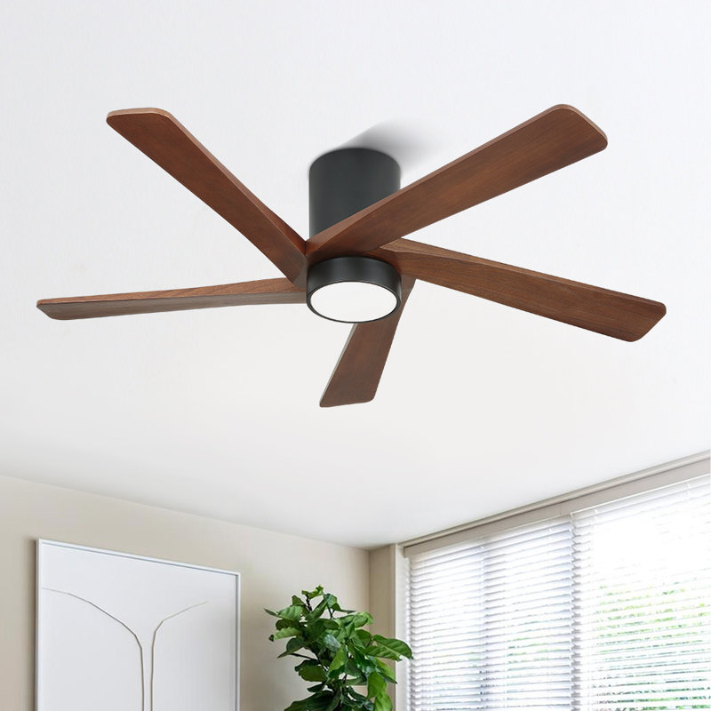 Ventilateur de plafond à 5 pales en bois massif avec ensemble d'éclairage et moteur à courant continu à distance, 54"
