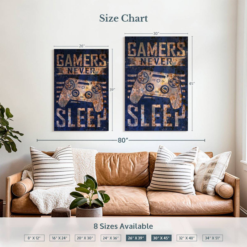 Senne Gamers Never Sleep Typography, 45" H x 30" W