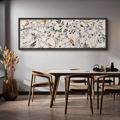 Birds On Wildflower Plants Minimalist Modern Extra Large Pictures Framed Canvas Print Wall Art