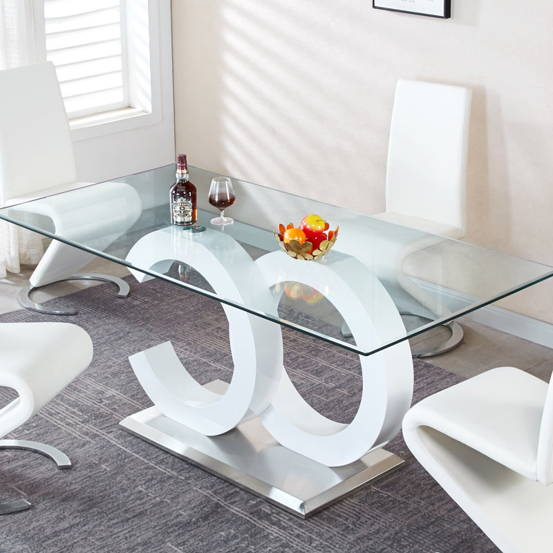 Table de salle à manger 63 ", Argent/blanc