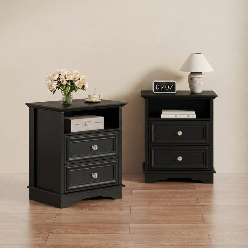 Classic Vintage 2 Drawer Nightstand, Black