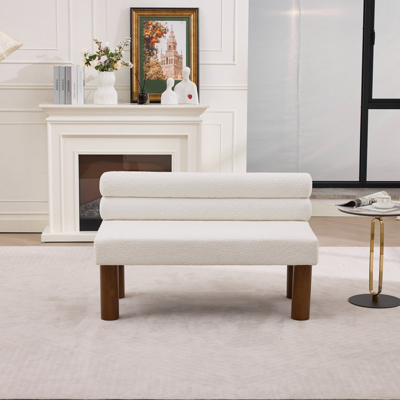 Boucle Upholstered Bench, Cream
