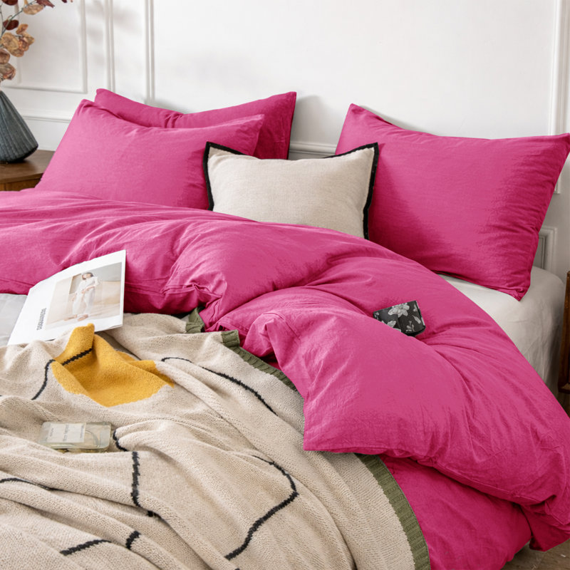 3-Piece Dyed Duvet Cover Set With Pillowcases, Pink, Single Duvet Cover + 2 Standard Pillowcases