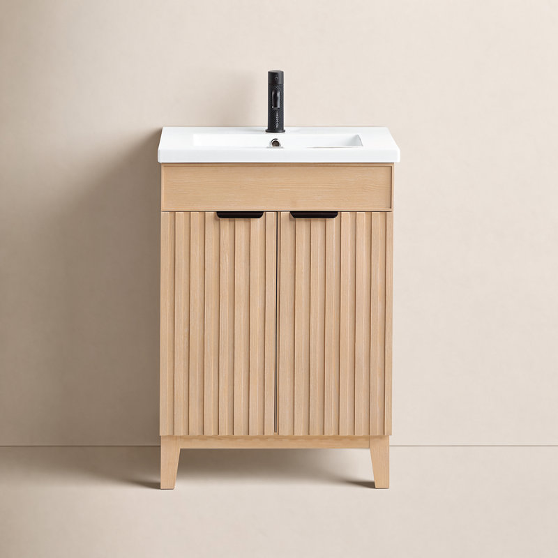 Ensemble de meuble-lavabo simple 24 po Dansfield, Bois de sapin brun, Noir mat