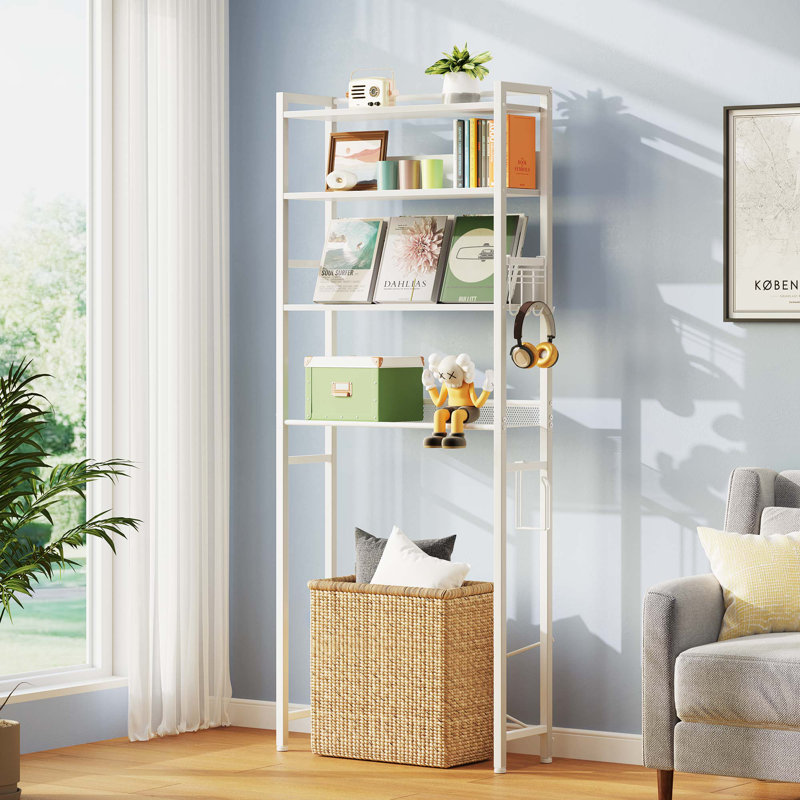 Calirose 23.6" W x 68 "H x 9.4" D Over The Toilet Storage with 4-tier shelf & 4 hooks, White, 68" H X 23.6" W x 9.4" D
