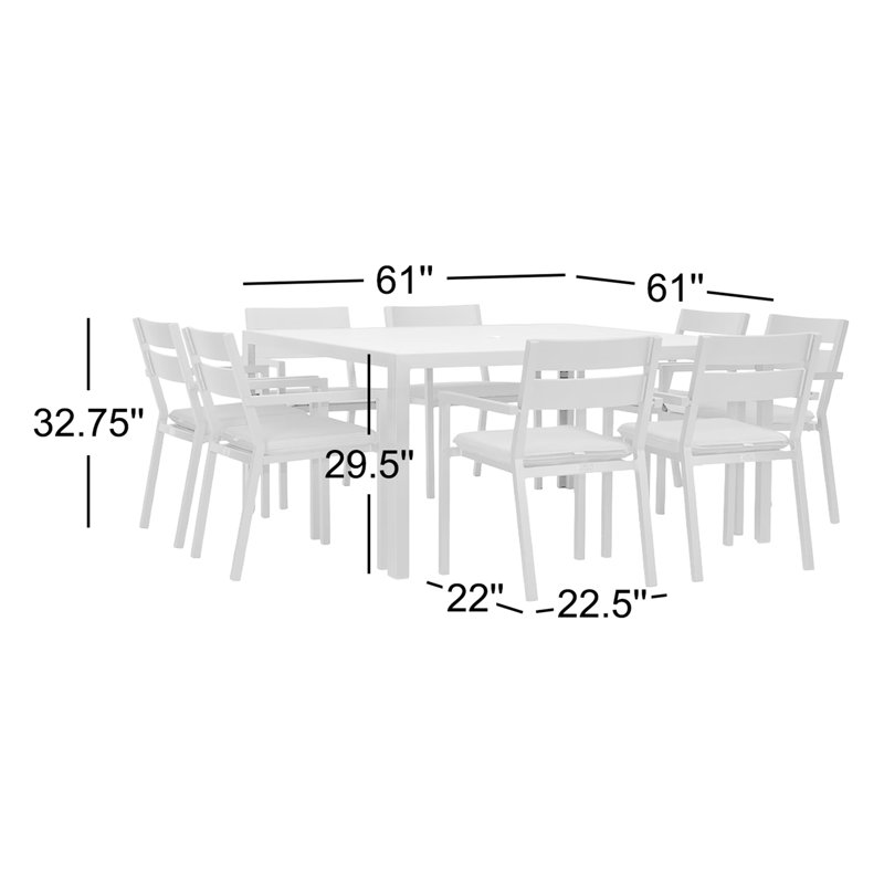 Pacifica Outdoor 9 - Piece Dining Set with Cushions, Cast Lagoon Sunbrella® Plainweave, Black