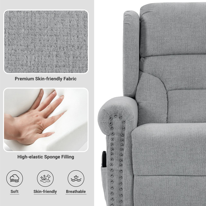 Fauteuil inclinable électrique Power Lift avec massage et tissu d'ameublement en chenille, Gris