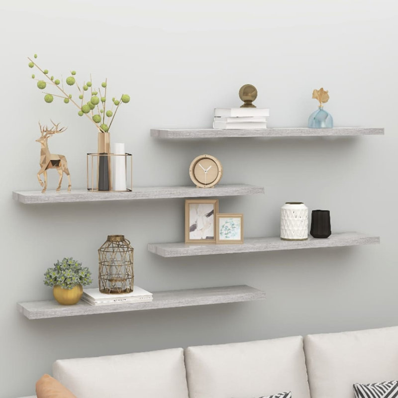 Gracie-Rose 4 Piece Picture Ledge Wall Shelf, 120 x 23.5 x 3.8 cm, Concrete Grey