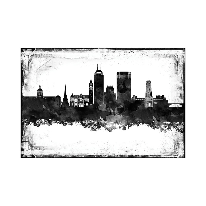 Indianapolis Black And White Framed Skylines - Wrapped Canvas Print, 101.6 cm H x 66.04 cm W