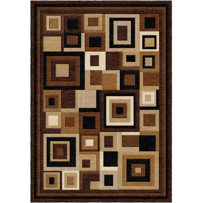 Jaheer Hallway Runner/Area Rug With Modern Geometric Bordered,Polypropylene - Brown