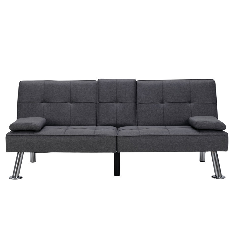 Jamilah 65.4"Wide Modern Upholstered Recilning Convertible Futon Sofa Bed with Console and USB Port, Gray Microfiber