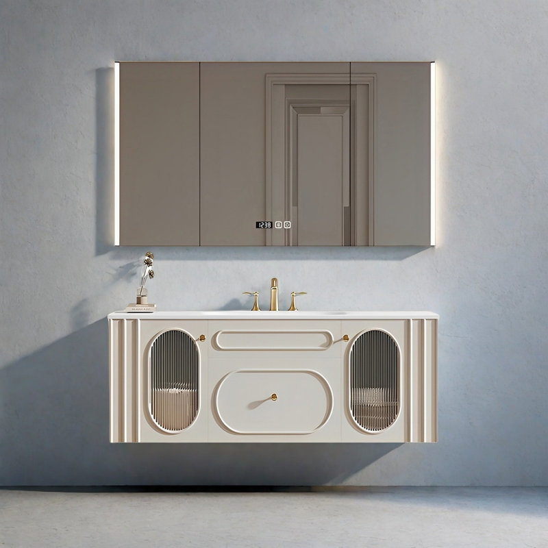 French cream-style smart bathroom cabinet, 19.68" H x 47.24" W x 21.65" D