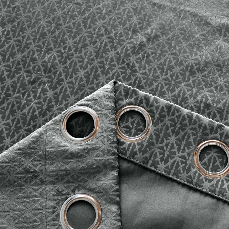 Adwita Temple Blackout Eyelet Curtain Panel Pair, 168" W x 183" L, Charcoal