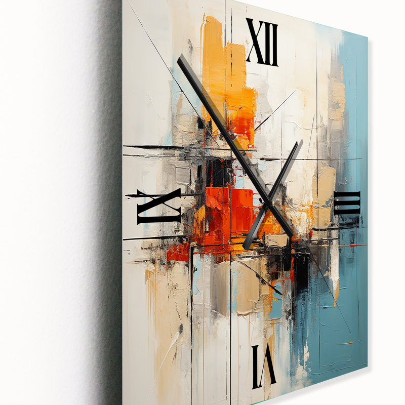 Horloge murale abstraite Teal Orange Bold Energy IV, Grand