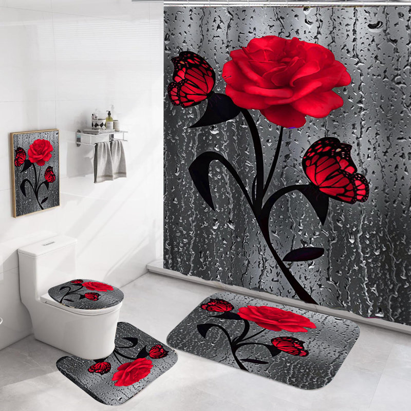 Rideau de douche floral avec crochets inclus