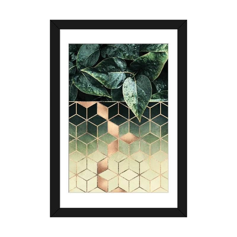 «Leaves And Cubes II» par Elisabeth Fredriksson, impression sur toile tendue, H 24 po x l 16 po x P 1 po, Blanc