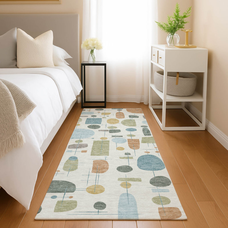 Machine Washable Indoor/Outdoor Jourdan ACN2393 Mid-Century Modern Rug, Runner 2'3" x 7'6"