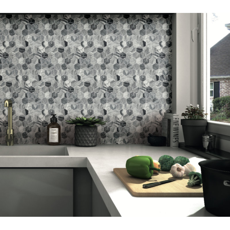 Bardiglio 2" x 2" Marble Honeycomb Mosaic Wall & Floor Tile