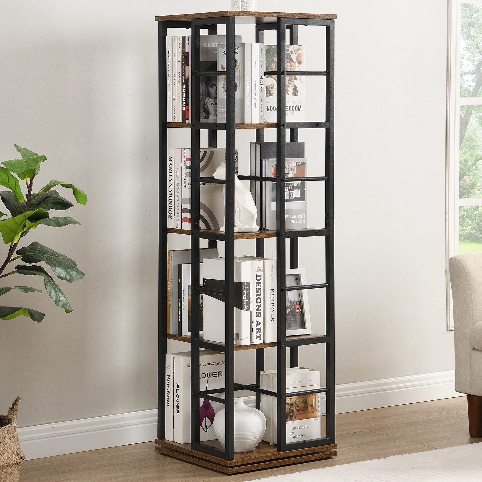 17 Stories Rotating Iron Bookshelf, Storage Rack, Storage Cabinet ...