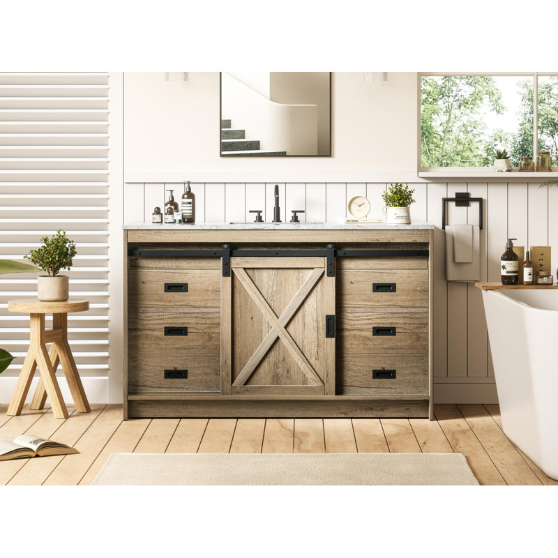 Boden 54 inch Single Bathroom Vanity, Natural Oak