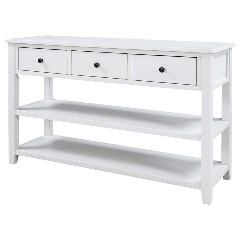 Table de buffet 50 po à 3 tiroirs, Blanc antique