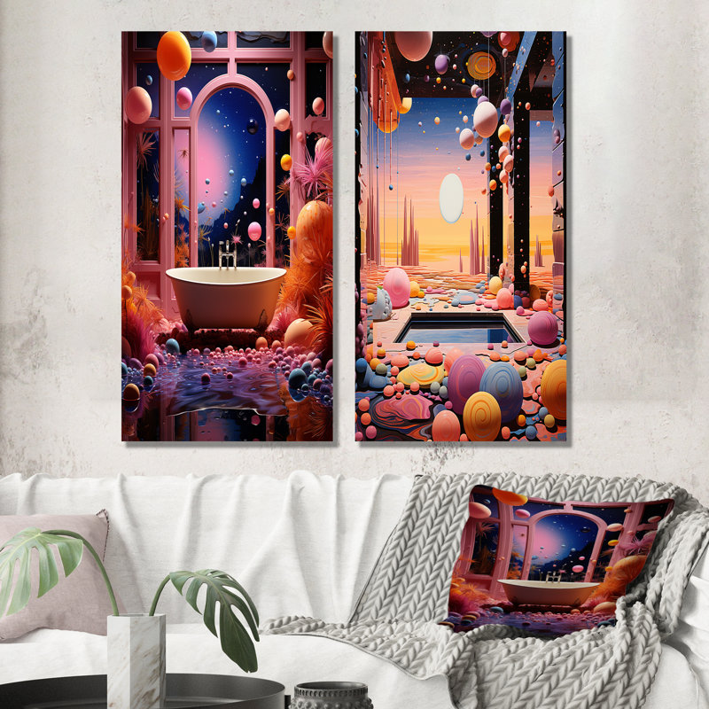 Celestial Dream Bathroom I - Ensemble de 2 décorations murales pour salle de bain, H 28 po x l 25 po, Toile tendue