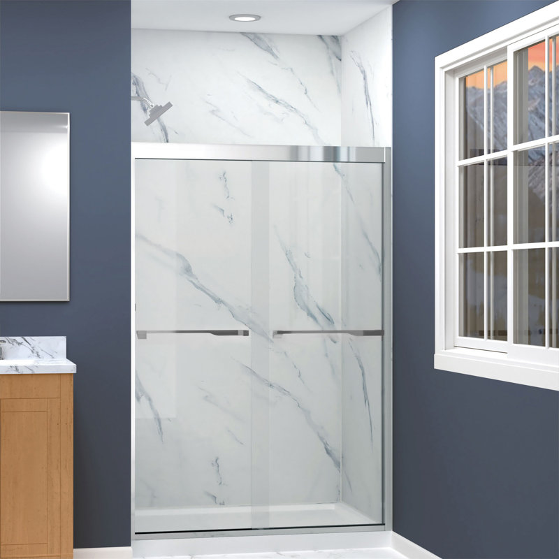 Porte de douche demi-cadre l 45,75 "x H 70" Frederick, Chrome chrome