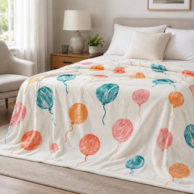 Cozy Hot Air Balloon Pattern Flannel Throw Blanket, Whimsical Multi‑Color Balloon Art Print, Ultra Soft, Lightweight, Breathable, All‑Season, Skin‑Fri