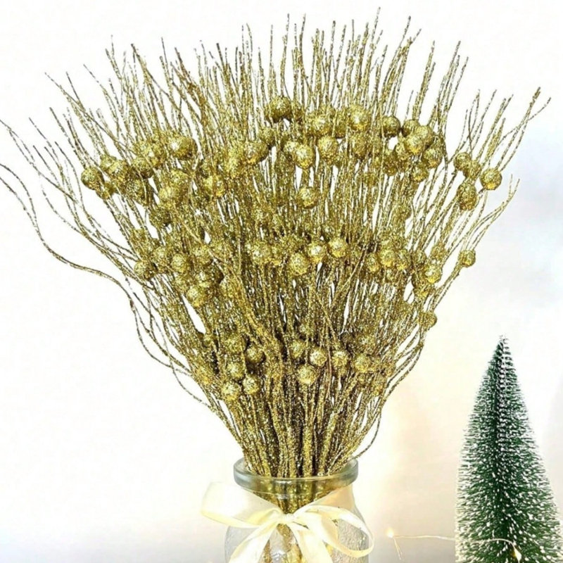 20Pcs décorations de Noël de paillettes artificielles de baies décoratives, baguettes de Noël, rameaux scintillants, branches pour arbre de Noël, couronne, vase, décorations de fête, décorations de Noël