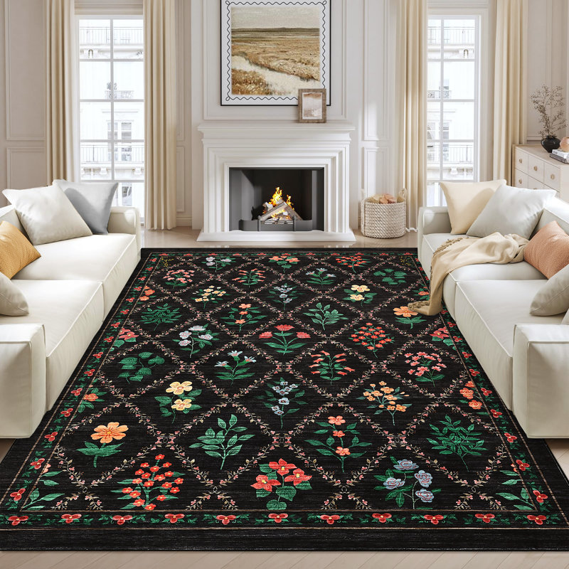 Modern Washable Area Rug 8x10 Rugs for Living Room Farmhouse Luxurious Soft Rug for Bedroom Trellis Colorful Rug Floral Throw Rugs Non Slip Carpet for Nursery Office 8'x10' Colorful