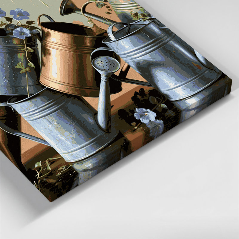 «Farm Watering Cans», art mural sur toile gris, H 16 po x l 20 po