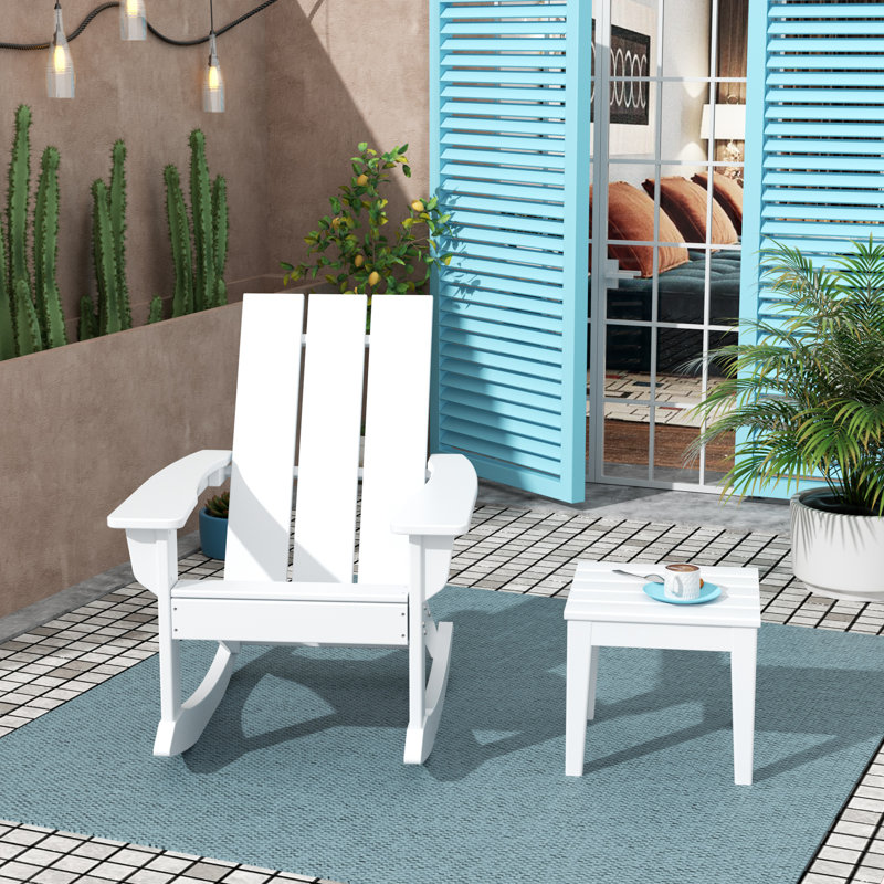 Chaise berçante et table d'extérieur en plastique PEHD Joubert, Blanc