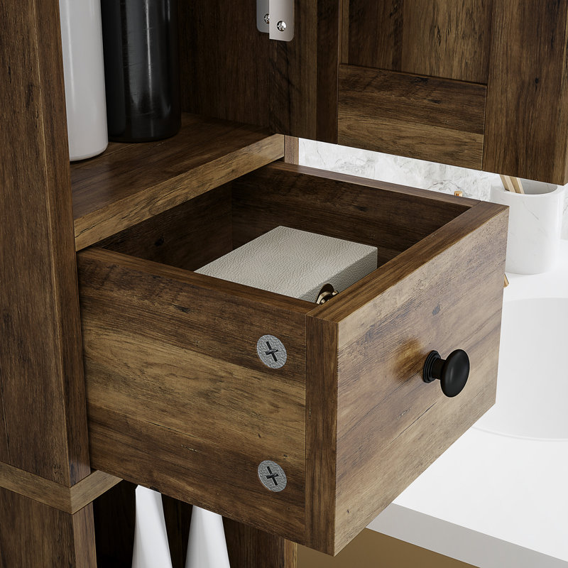 Armoire de rangement pour salle de bain 73 po, Grain de bois brun