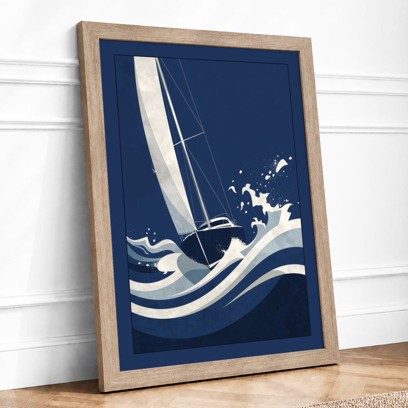 Sailboat in Motion Coastal - Framed Print, A1 - 84.1 x 59.4 cm, Oak