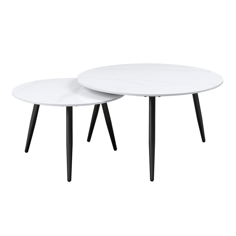 Ensemble de 3 tables gigognes et tables d'appoint de style moderne avec pieds en métal noir, Blanc