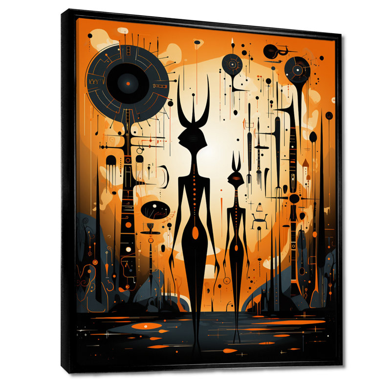 Créatures contemporaines de Sub-Saharan - art mural africain, Toile avec cadre flottant noir, H 20 po x l 12 po x P 1 po
