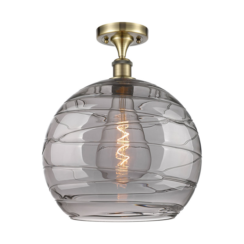 Plafonnier semi-encastré 1 lumière, Laiton antique, H 16,38 po x l 5,88 po x P 5,88 po