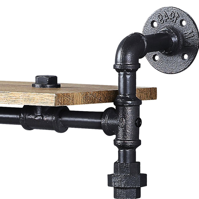 2 tablettes murales industrielles - métal et bois, chêne noir sablé, idéales pour le rangement et la tablette avec métal