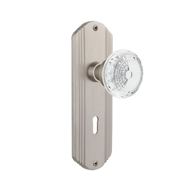 Crystal Meadows Interior Mortise Door Knob with Deco Long Plate