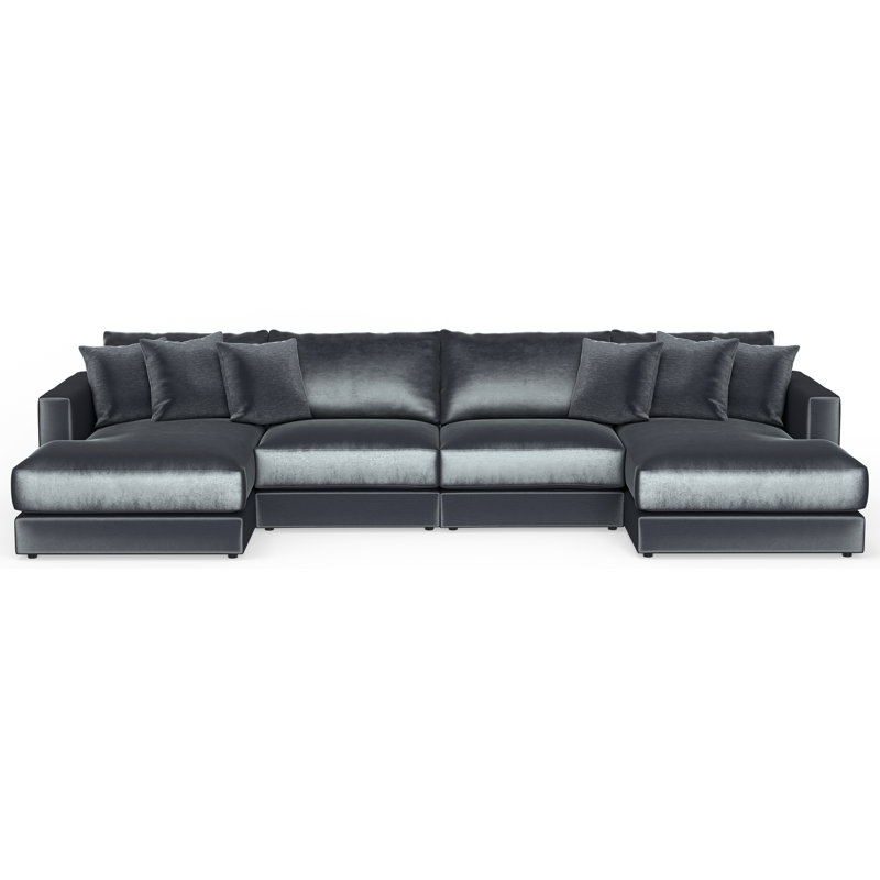 Nyrie 4-piece Modular Double Chaise Sectional, Blue/Gray Polyester