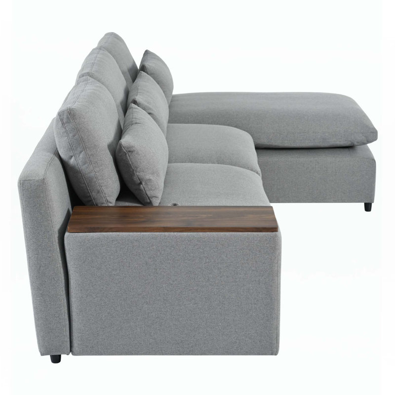 Canapé modulaire en L avec coussins de dossier amovibles et 3 coussins, Polyester gris